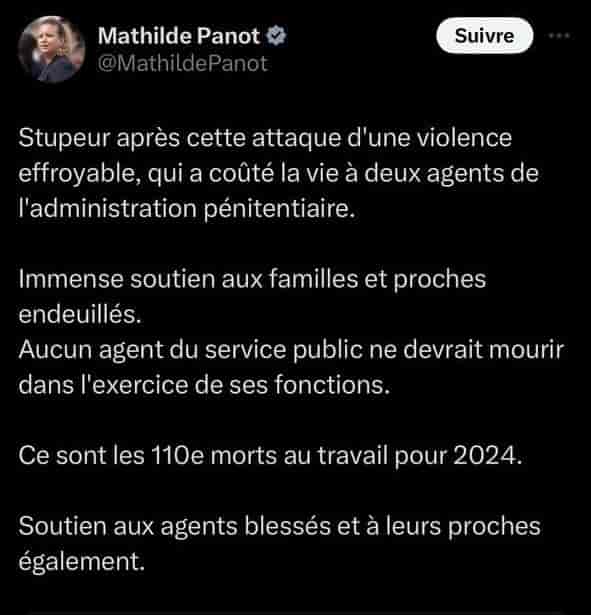 Mathilde Panot encore une fois débile dans ses propos, soit disant 2 gendarmes sont morts dans un accident du travail, quel honte!!!!!