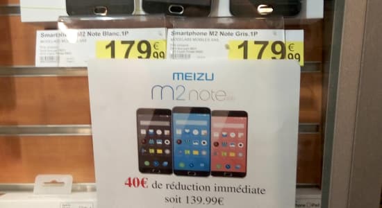 Smartphone 5.5&quot; Meizu M2 Note 16 Go batterie 3100mAh en magasin Leclerc Orly