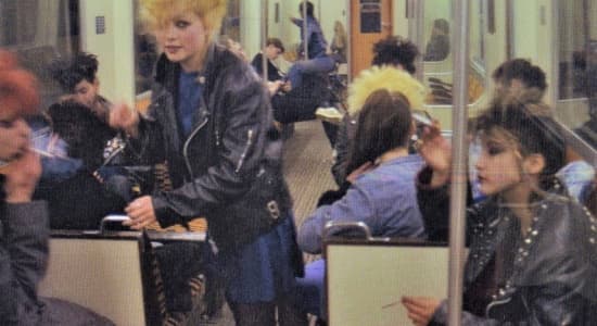 Saturday night on the tube, London, 1983