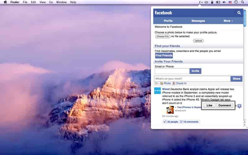 Facelet Facebook dans la barre de menu (gratuit)
