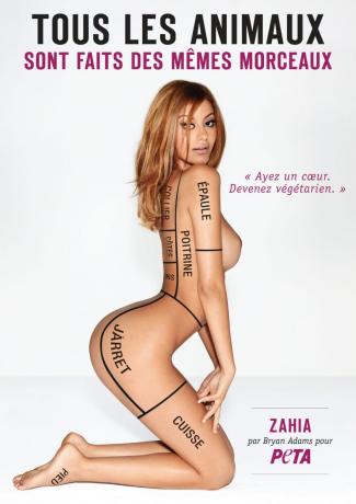 Zahia pose nue pour la cause végétarienne