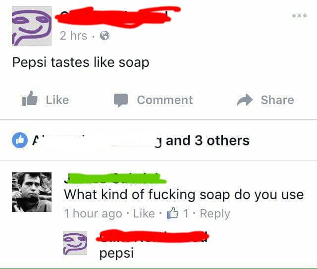 Conversation facebook à propos du Pepsi et du savon