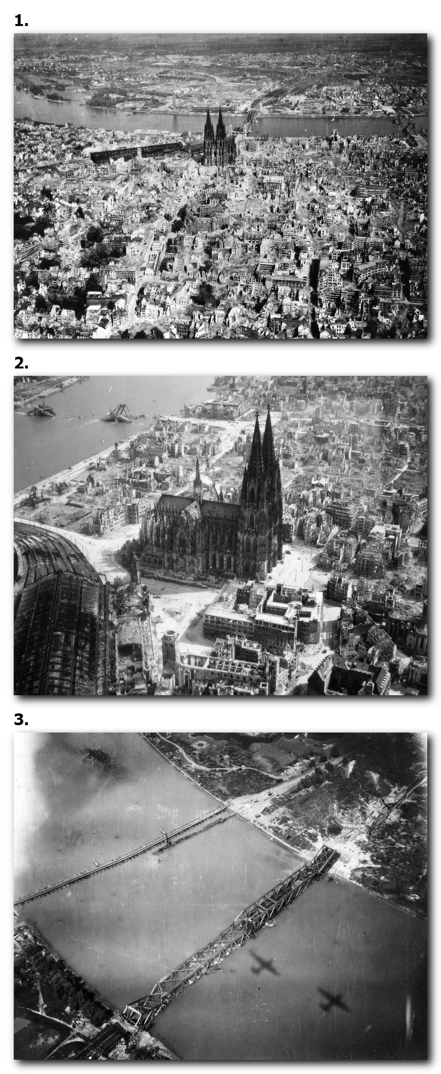 La cathédrale de Cologne se dresse au milieu des ruines de la ville après les bombardements alliés, 1944