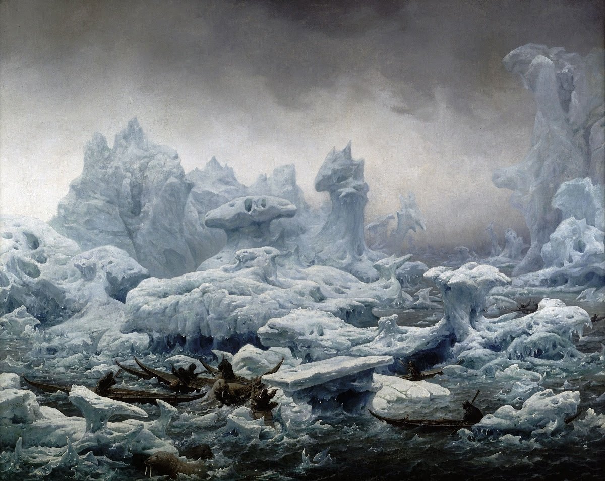 François-Auguste Biard | Vue de l’océan glacial, pêche au morse par de...