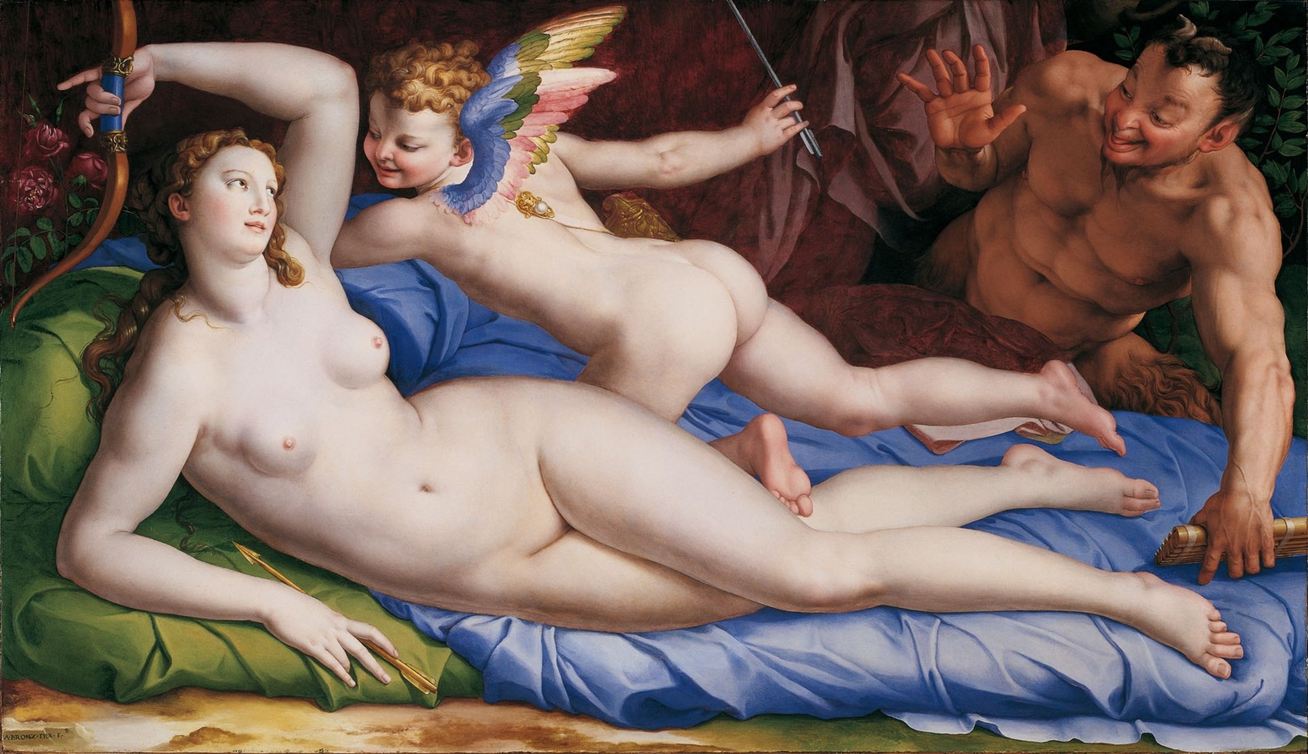 Agnolo di Cosimo ~ Bronzino | Venus, Cupido and Satyr | 1555