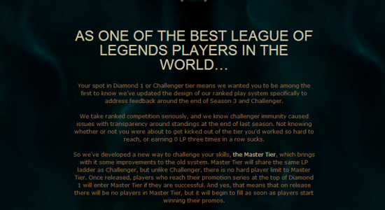 Nouveau tier League of Legends : The Master Tier