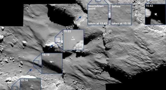 Les rebonds de Philae vus par Rosetta