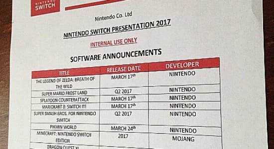 Leak d'une liste de jeux Nintendo Switch
