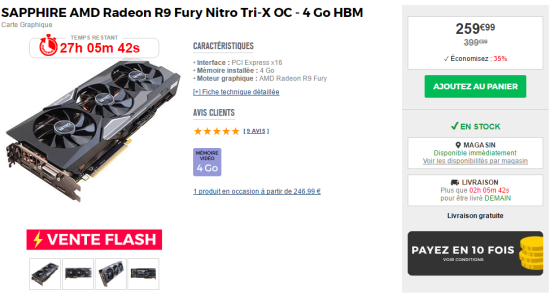 Carte graphique AMD Radeon R9 Fury 4 Go à 259€99