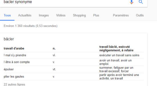&quot;bacler synonyme&quot; sur google 