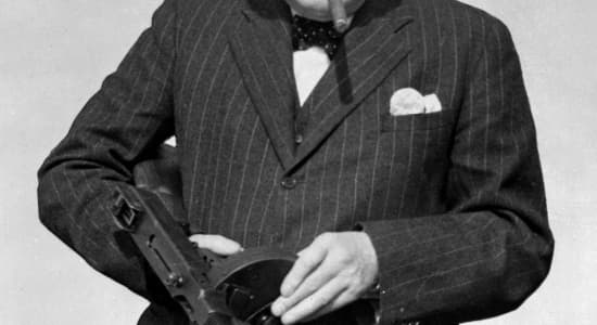 Winston Churchill with a tommy gun