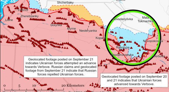 Le Wall Street Journal (WSJ) a rapporté le 21 septembre que les forces ukrainiennes avaient percé la principale ligne de défense russe dans l'ouest de l'Oblast de Zaporizhia avec des véhicules blindés