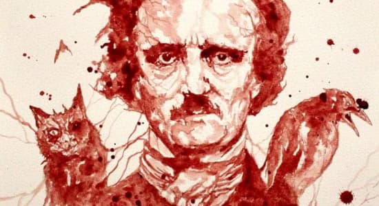 Edgar Allan Poe peint avec le sang de l'artiste Maxime Taccardi