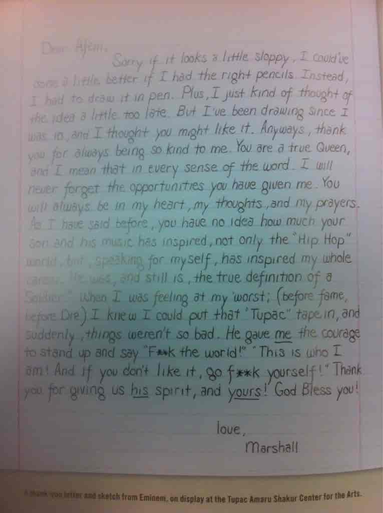 Une lettre d'Eminem adressée à la mère de Tupac