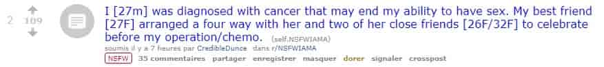 On lui diagnostique un cancer, sa meilleure amie lui organise un foursome avec 3 filles 