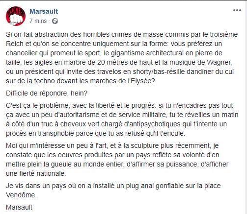 Marsault vient de se faire supprimer sa page FB