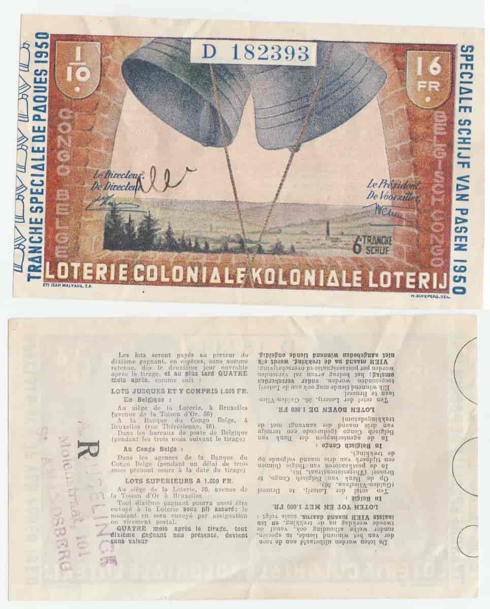 Billet de la loterie coloniale belge (1950)
