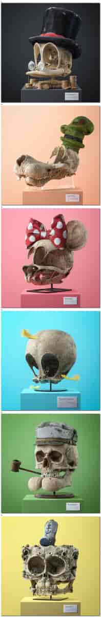 Fossiles de dessin animé anatomiquement correct, de l'artiste tchèque Filip Hodas
