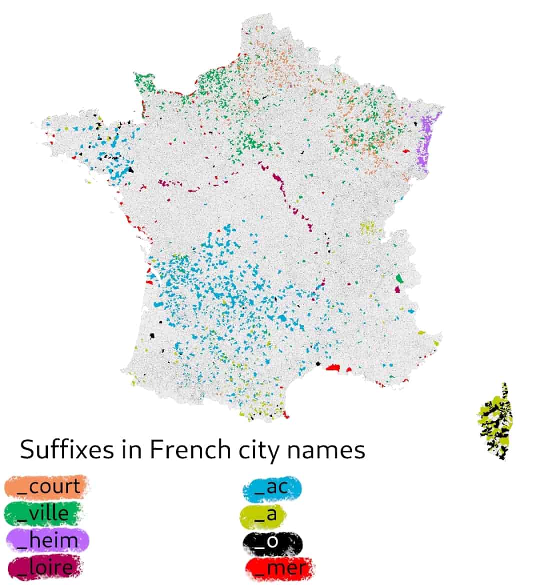 Carte des suffixes des villes françaises 