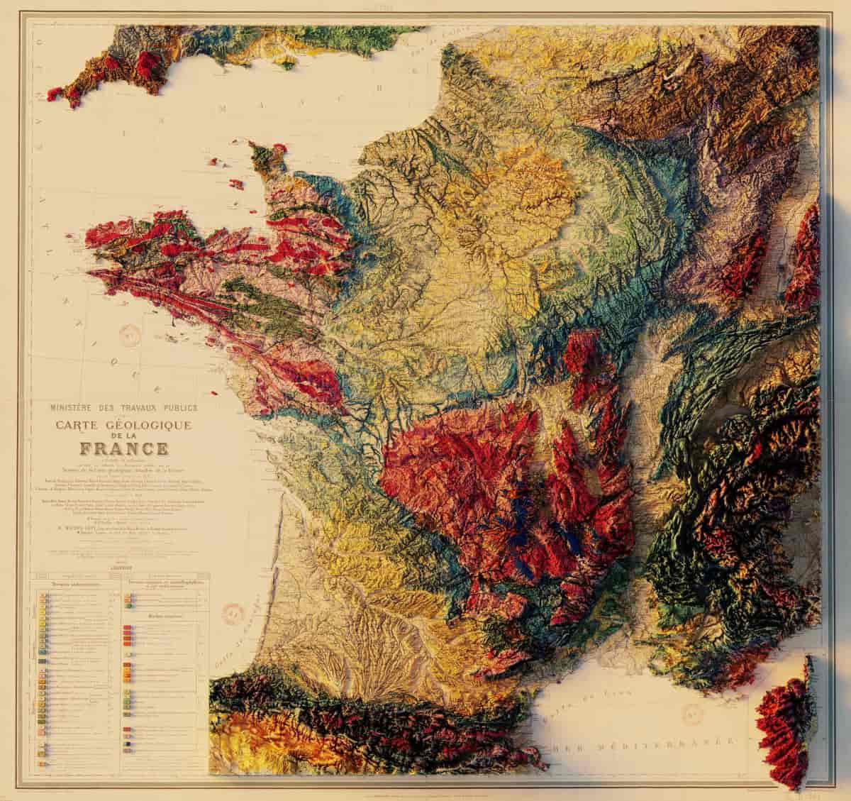 Carte Géologique de la France, à l'échelle du millionième, exécutée en utilisant les documents publiés par le Service de la Carte géologique détaillée de la France - Ministère des Travaux Publics - 1905
