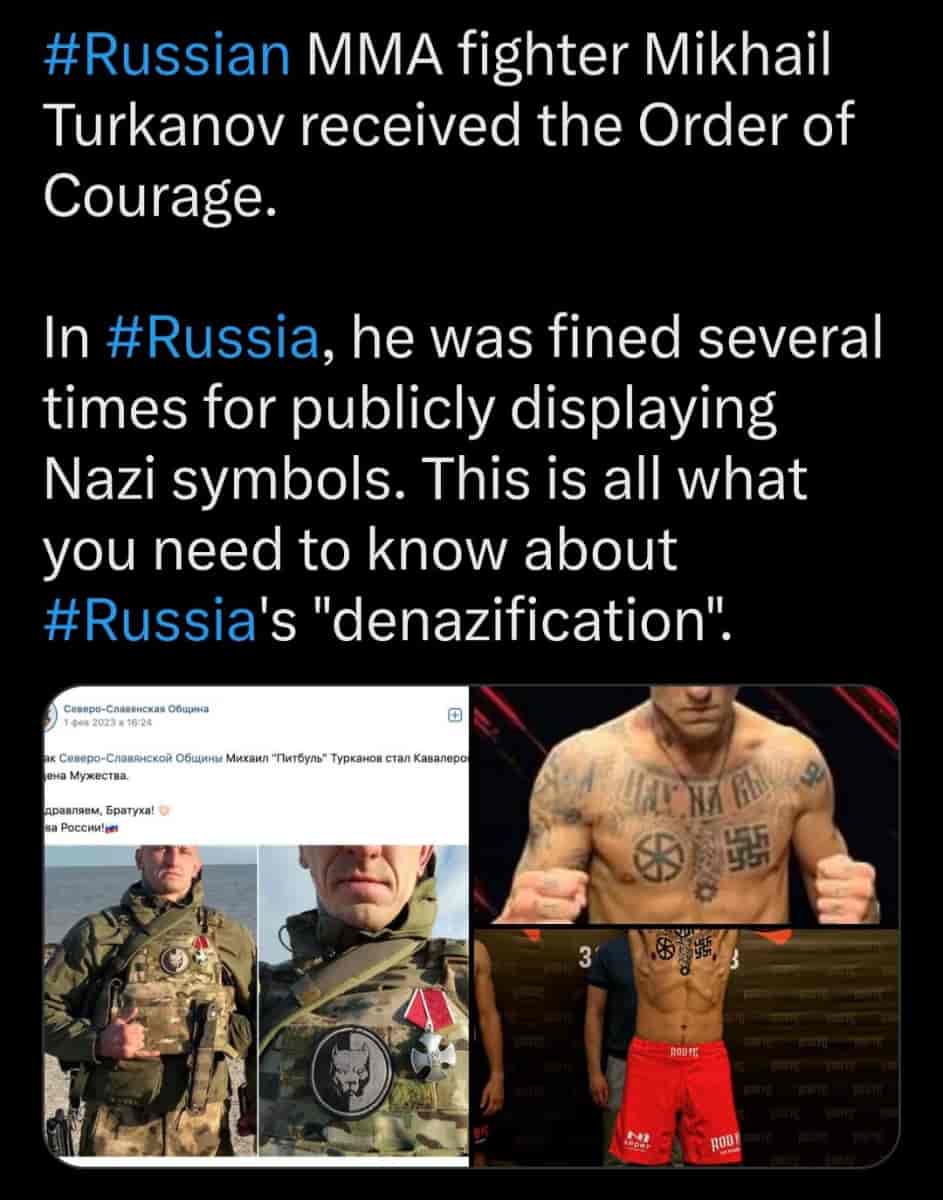 Ivre en voulant dénazifier l'Ukraine, la Russie récompense un soldat avec symbole nazis.