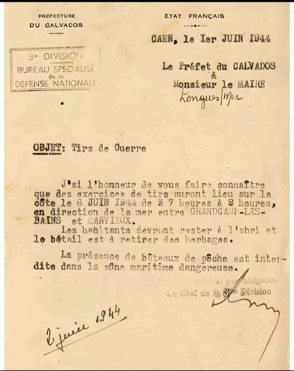 Un courrier officiel du 1 juin 1944