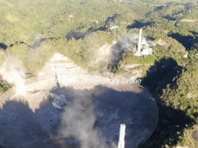 Effondrement du radiotélescope d'Arecibo en live 