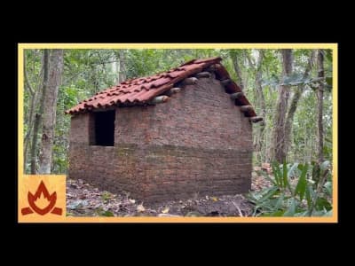 Primitive Technology: Wood Ash Cement &amp; Fired Brick Hut